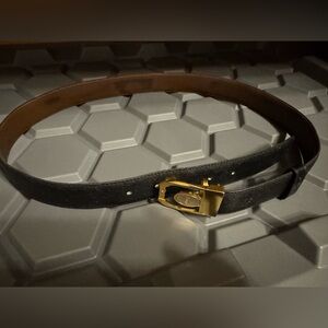 Leather Men’s Belt with Gold Buckle - Black vintage ysl